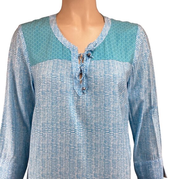 J Jill Top Size XS Xsmall NWT Aegean Tunic Womens Blue Patterned Geometric - Picture 6 of 7